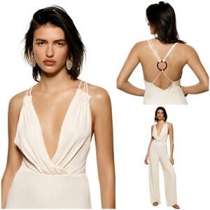 Zara‎ Ivory Cross Over Strap Wide Leg Ring Back Jumpsuit NWT Women's Small